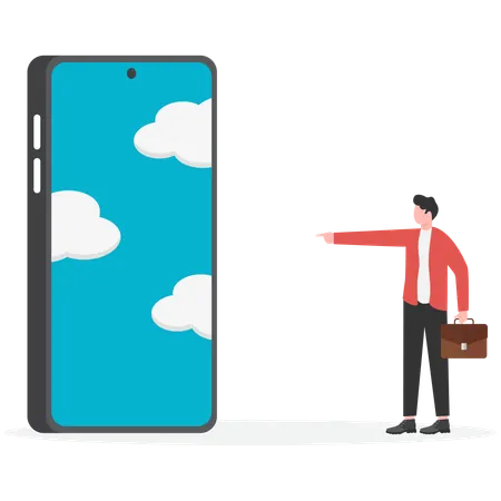 Businessman pointing stop social media  Illustration