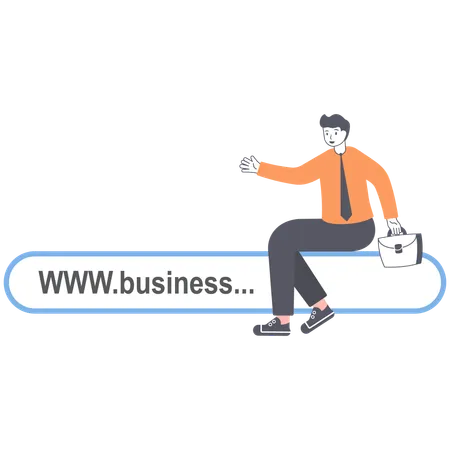 Businessman Pointing To The Link Website Address Domain Online Business Vector Illustration Flat Illustration