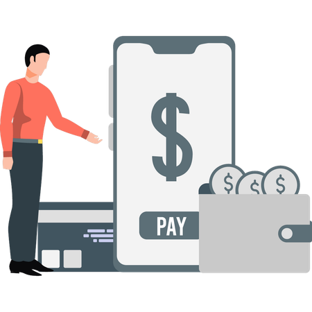 Businessman pointing wallet money  Illustration