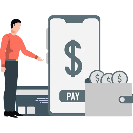 Businessman pointing wallet money  Illustration