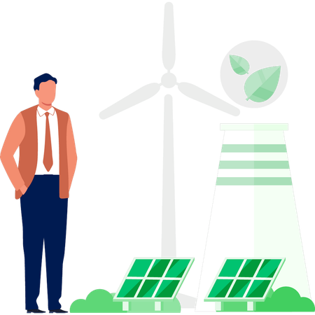 Businessman pointing wind mill  Illustration