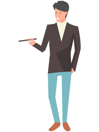 Businessman pointing with pointer and showing something during business presentation  Illustration