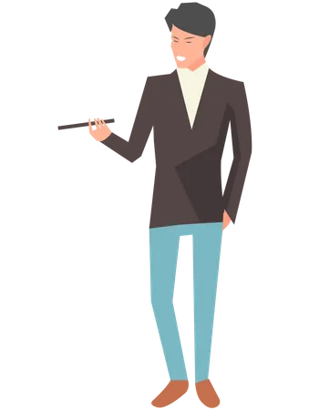 Businessman pointing with pointer and showing something during business presentation  Illustration
