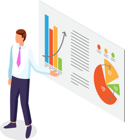 Businessman Points On Presentation Data Report Slide  Illustration