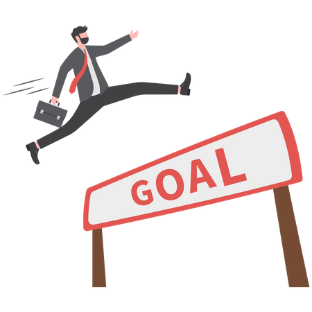 Businessman pole vault jump reach goal  Illustration