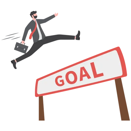 Reach Business Goal Or Target Success Achievement Or Challenge To Overcome Obstacles And Win Competition Performance Or Skill To Reach Goal Winner Concept Businessman Pole Vault Jump Reach Goal Illustration