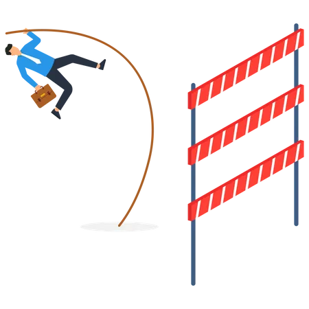Businessman Pole Vault Jump Reach Goal  Illustration
