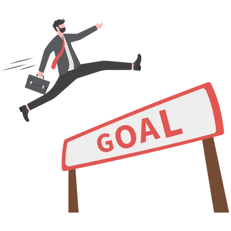 Businessman pole vault jump reach goal  Illustration