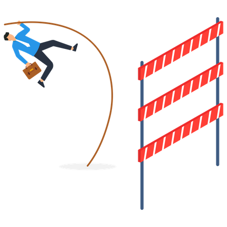 Businessman Pole Vault Jump Reach Goal  Illustration