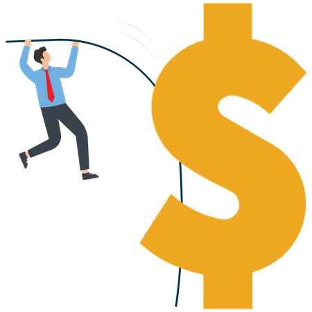 Businessman pole vault jumping dollar  Illustration