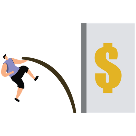 Businessman pole vault jumping dollar  Illustration