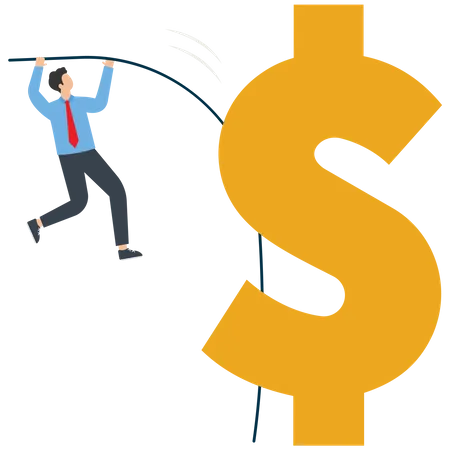 Businessman pole vault jumping dollar  Illustration