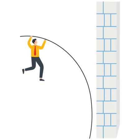 Businessman pole vault jumping wall  Illustration