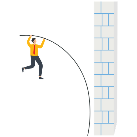 Businessman pole vault jumping wall  Illustration