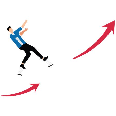 Businessman pole vaulting from down arrow to up arrow of growth  Illustration