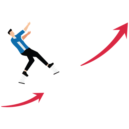 Businessman pole vaulting from down arrow to up arrow of growth  Illustration