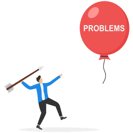 Businessman Jumping From The Cliff To Pop The Red Balloon With Word PROBLEMS Solve The Problems Concept Vector Illustration Illustration