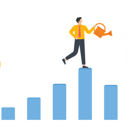 Businessman pouring water into a bar graph  Illustration