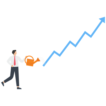 Businessman pouring water into a red arrow stock market graph  Illustration