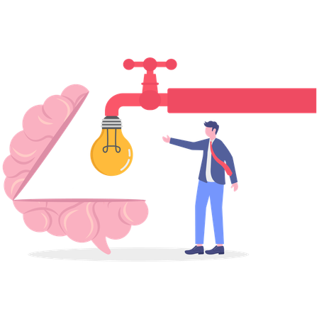 Businessman pours out creative ideas in mind  Illustration