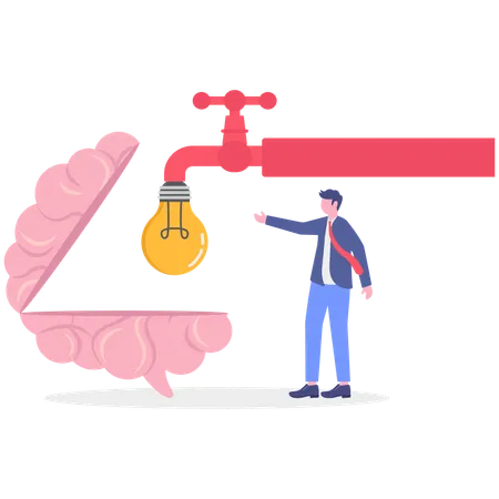 Businessman pours out creative ideas in mind  Illustration