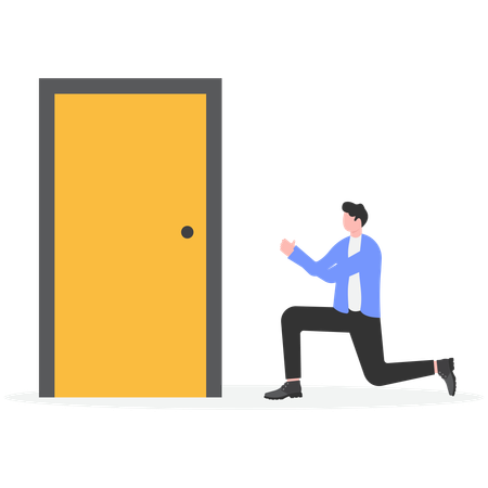 Businessman praying to open door  Illustration