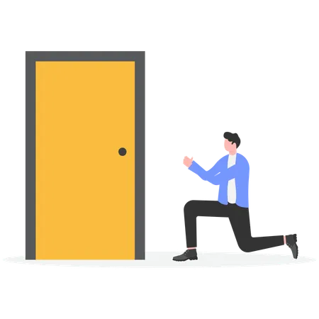 Businessman praying to open door  Illustration