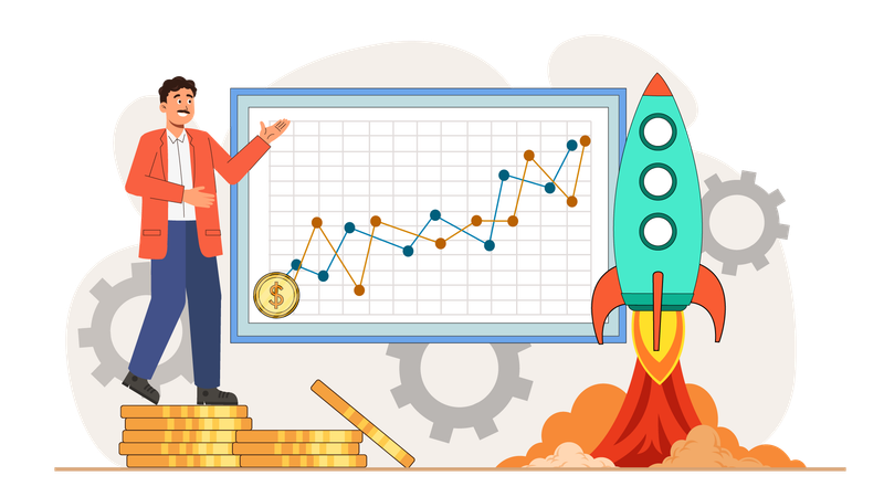 Businessman predicting profit using analytics  Illustration