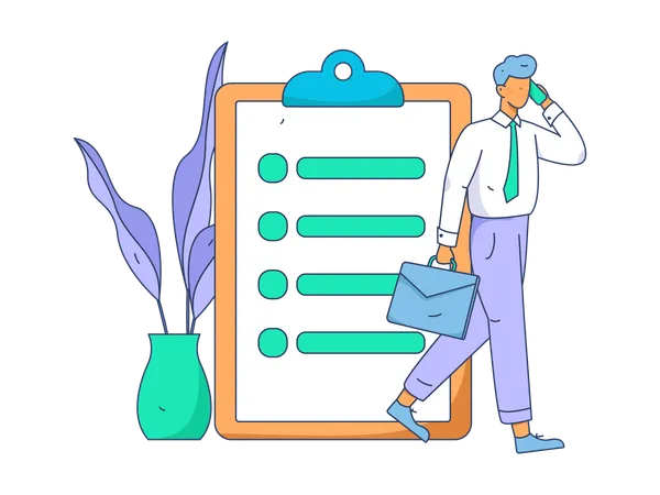 Businessman prepares business task list  Illustration