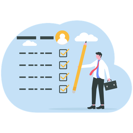 Businessman prepares survey list  Illustration