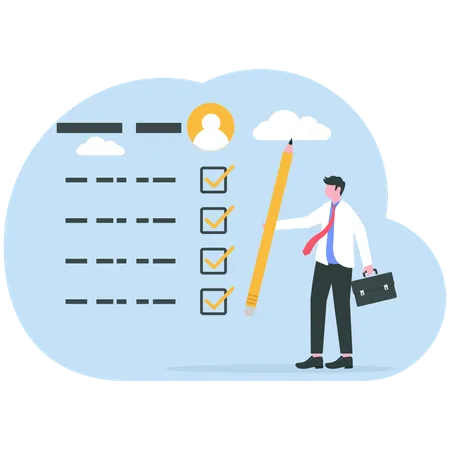 Businessman prepares survey list  Illustration