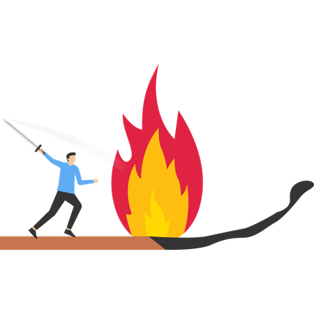 Businessman preparing to cut burning matchsticks  Illustration