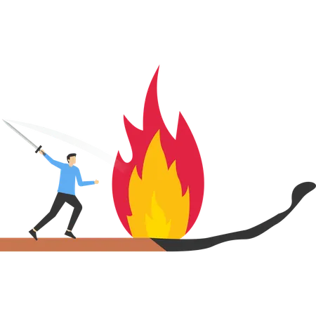 Businessman preparing to cut burning matchsticks  Illustration
