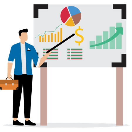 Businessman present financial data diagram with dollar sign  Illustration