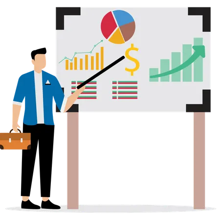 Businessman present financial data diagram with dollar sign  Illustration