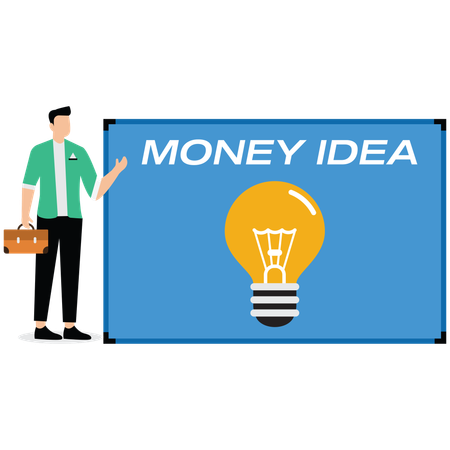 Businessman present money idea lightbulb  Illustration