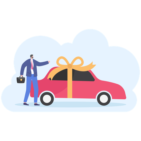 Businessman present new car  Illustration