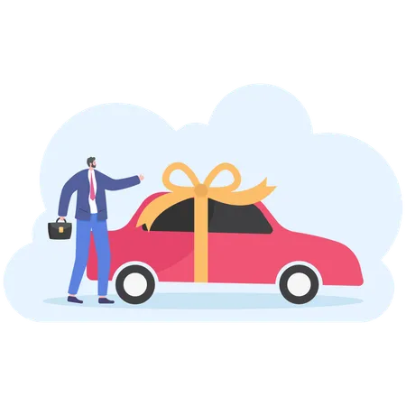 Businessman present new car  Illustration