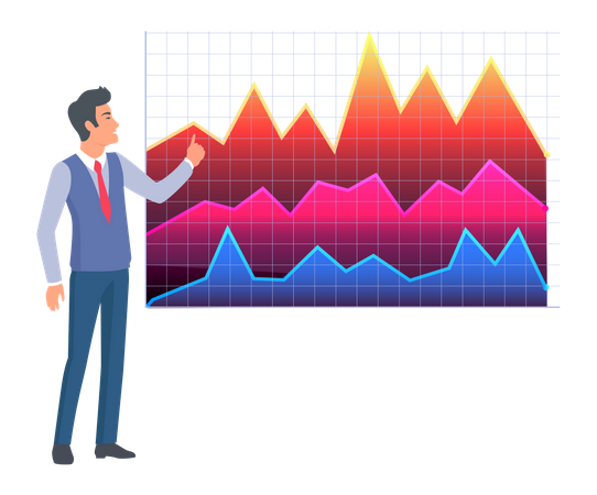 Businessman presenting analytics chart Illustration