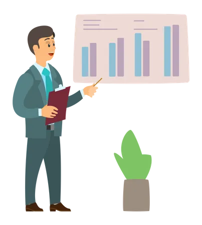 Businessman presenting analytics chart  Illustration