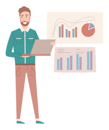 Businessman presenting analytics chart  Illustration