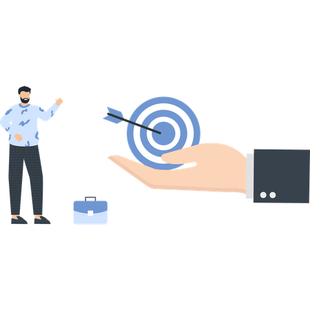 Businessman Presenting Bullseye with Arrow Success and Achievement  Illustration
