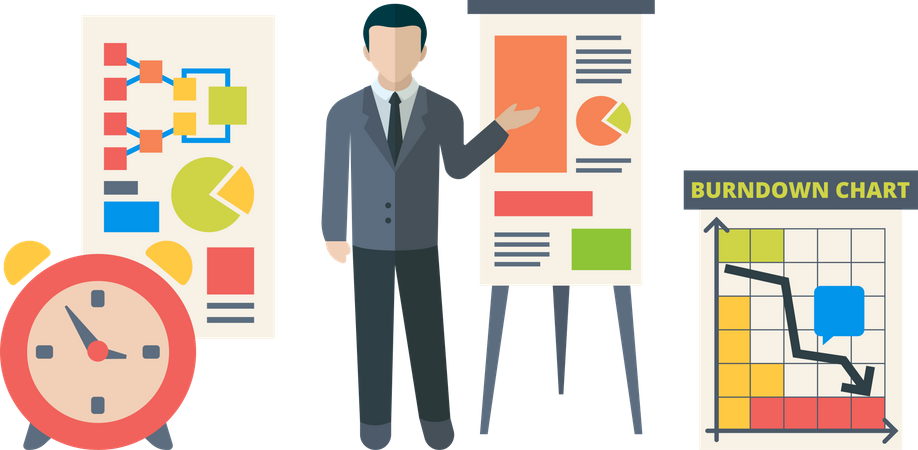 Businessman presenting burndown chart  Illustration