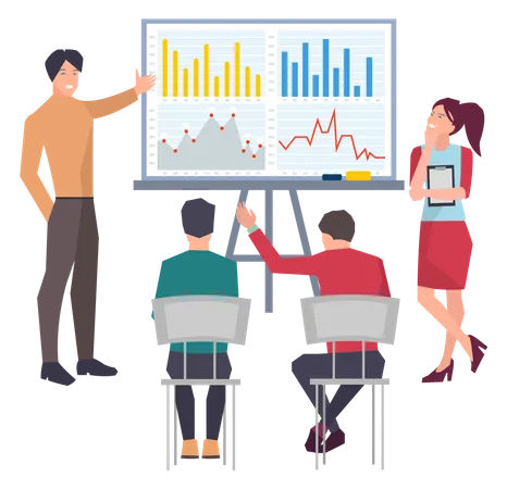 Businessman presenting business analytics to employees  Illustration