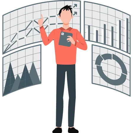 Businessman presenting business graphs growth  Illustration