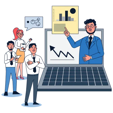 CE Os Show Employees The Increase In Operating Results Through Video Conferencing Flat Illustration Vector Design イラスト