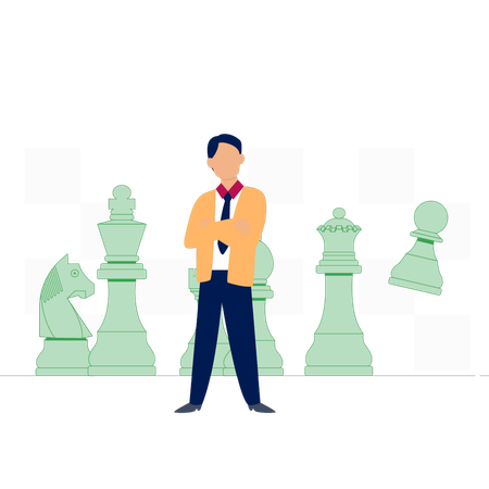 Businessman presenting chess game  Illustration