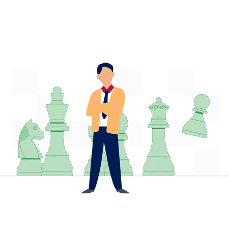 Businessman presenting chess game  Illustration