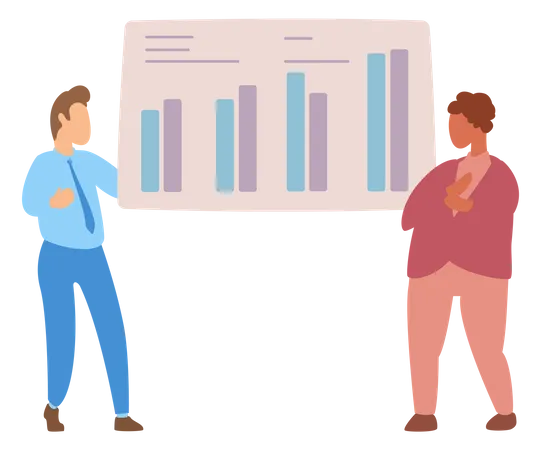 Manager Makes Presentation Of Statistical Report Analysis Charts Planning Business Teamwork Consulting For Project Management Financial Reporting And Strategy Data Analysis Research Statistics Illustration