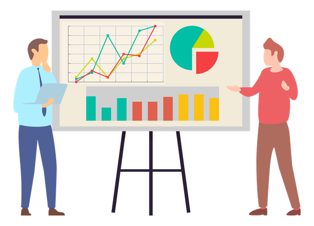 Businessman presenting data analytics chart  Illustration